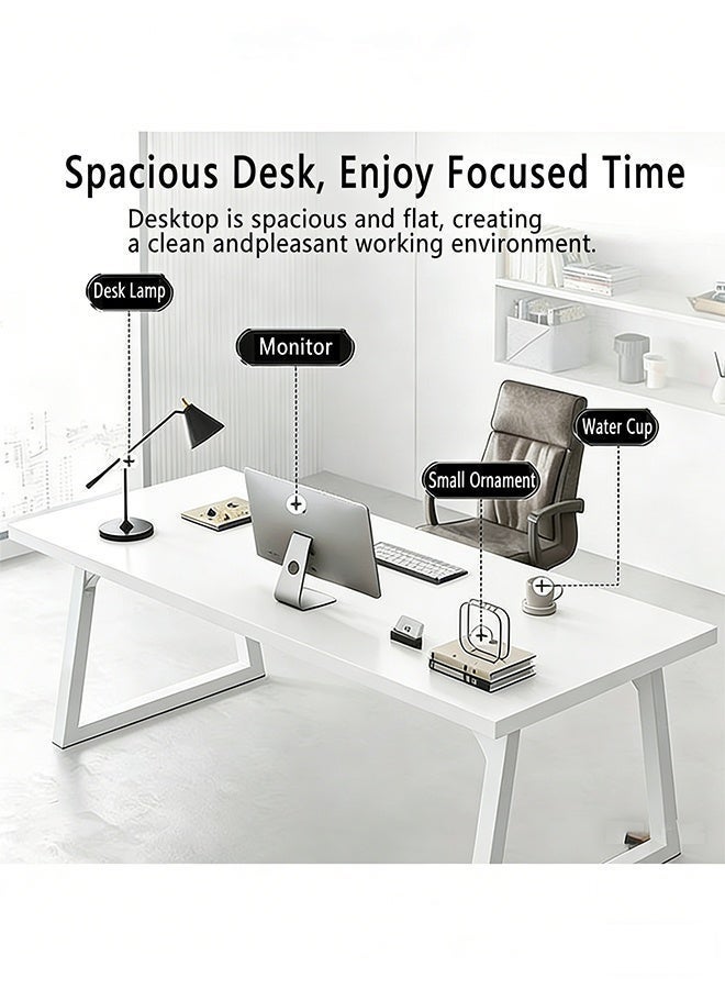 مكتب المنزل الحديث الحد الأدنى ، مكتب الكمبيوتر الكبير متعدد الوظائف ، مكتب دراسة خشب صلب واسع مع إطار معدني مستقر ، محطة عمل مناسبة للمكتب المنزلي - Image 3